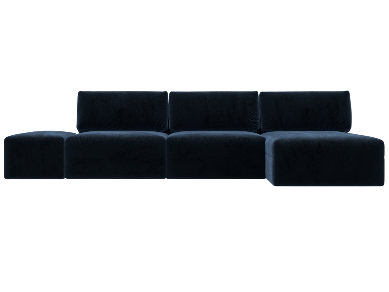 Диван угловой модульный с пуфом Лига-060 НПБ Лонг угол универсальный, Велюр, TOWER 13 синий
