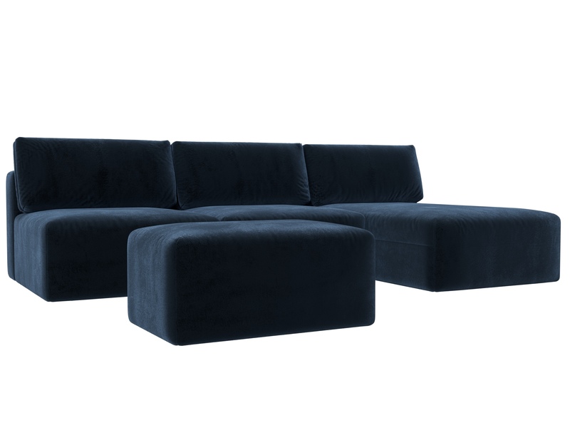 Диван угловой модульный с пуфом Лига-060 НПБ Лонг угол универсальный, Велюр, TOWER 13 синий