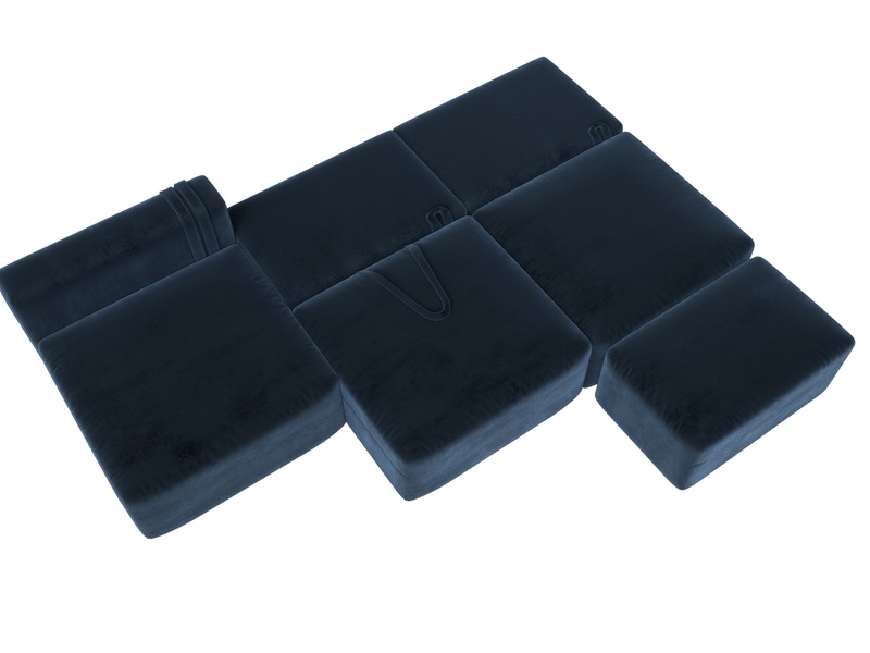 Диван угловой модульный с пуфом Лига-060 НПБ Лонг угол универсальный, Велюр, TOWER 13 синий