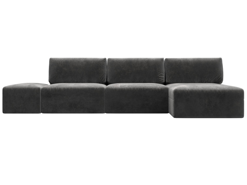 Диван угловой модульный с пуфом Лига-060 НПБ Лонг угол универсальный, Велюр, TOWER 10 серый