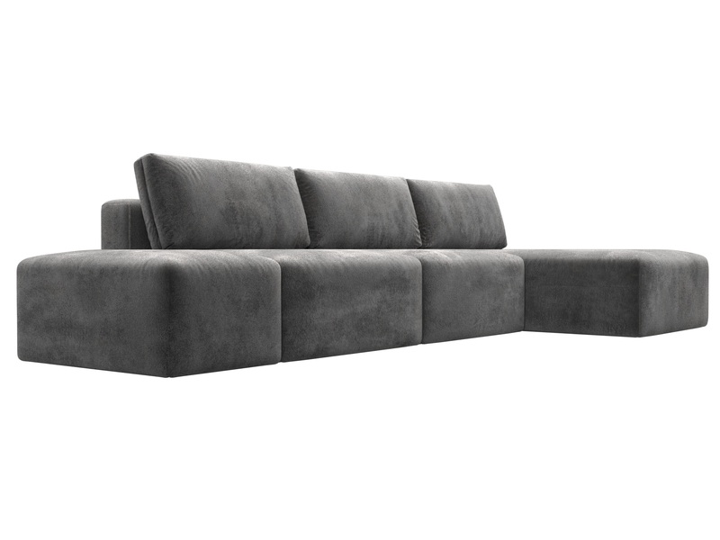 Диван угловой модульный с пуфом Лига-060 НПБ Лонг угол универсальный, Велюр, TOWER 10 серый
