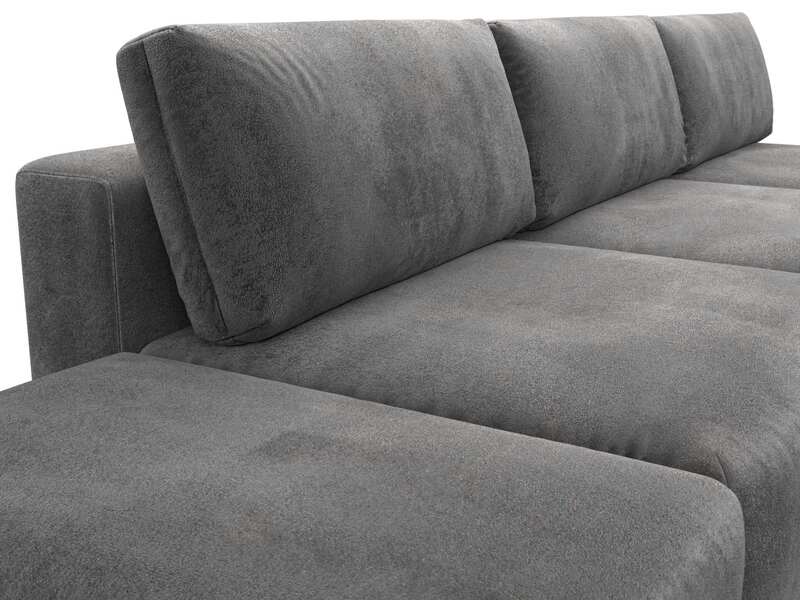 Диван угловой модульный с пуфом Лига-060 НПБ Лонг угол универсальный, Велюр, TOWER 10 серый