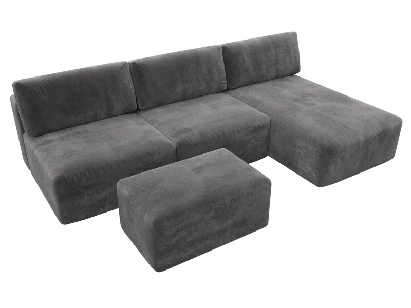 Диван угловой модульный с пуфом Лига-060 НПБ Лонг угол универсальный, Велюр, TOWER 10 серый