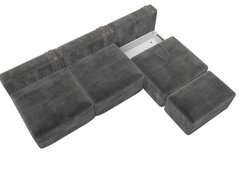 Диван угловой модульный с пуфом Лига-060 НПБ Лонг угол универсальный, Велюр, TOWER 10 серый