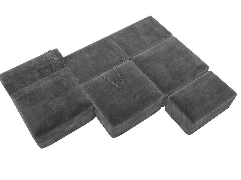 Диван угловой модульный с пуфом Лига-060 НПБ Лонг угол универсальный, Велюр, TOWER 10 серый