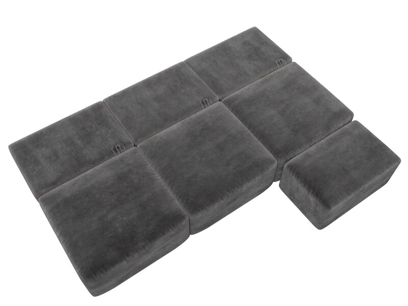 Диван угловой модульный с пуфом Лига-060 НПБ Лонг угол универсальный, Велюр, TOWER 10 серый