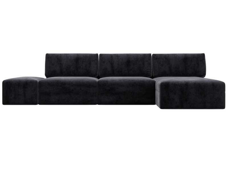 Диван угловой модульный с пуфом Лига-060 НПБ Лонг угол универсальный, Велюр, TOWER 11 темно-серый