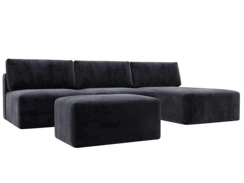 Диван угловой модульный с пуфом Лига-060 НПБ Лонг угол универсальный, Велюр, TOWER 11 темно-серый