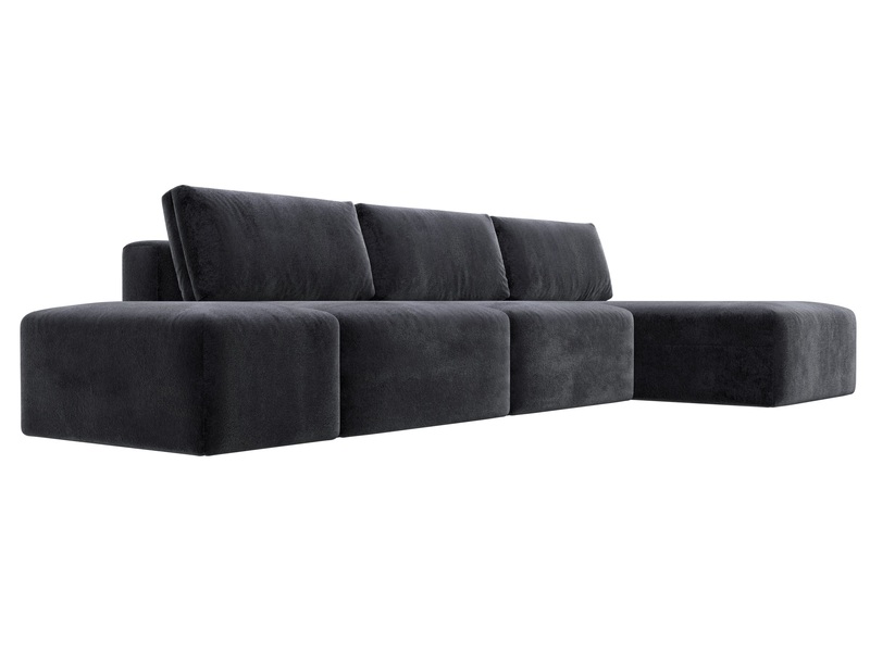 Диван угловой модульный с пуфом Лига-060 НПБ Лонг угол универсальный, Велюр, TOWER 11 темно-серый