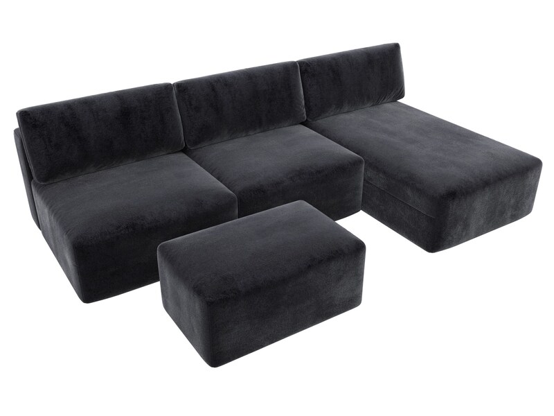 Диван угловой модульный с пуфом Лига-060 НПБ Лонг угол универсальный, Велюр, TOWER 11 темно-серый