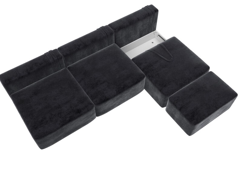 Диван угловой модульный с пуфом Лига-060 НПБ Лонг угол универсальный, Велюр, TOWER 11 темно-серый