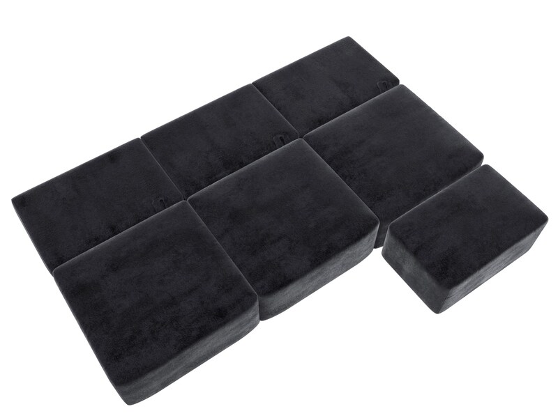 Диван угловой модульный с пуфом Лига-060 НПБ Лонг угол универсальный, Велюр, TOWER 11 темно-серый