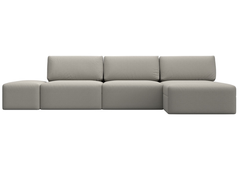 Диван угловой модульный с пуфом Лига-060 НПБ Лонг угол универсальный, Рогожка, Амур 02 бежевый