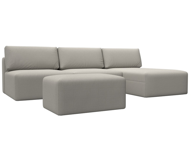 Диван угловой модульный с пуфом Лига-060 НПБ Лонг угол универсальный, Рогожка, Амур 02 бежевый