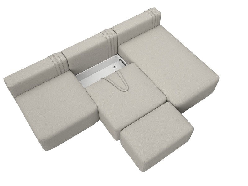 Диван угловой модульный с пуфом Лига-060 НПБ Лонг угол универсальный, Рогожка, Амур 02 бежевый