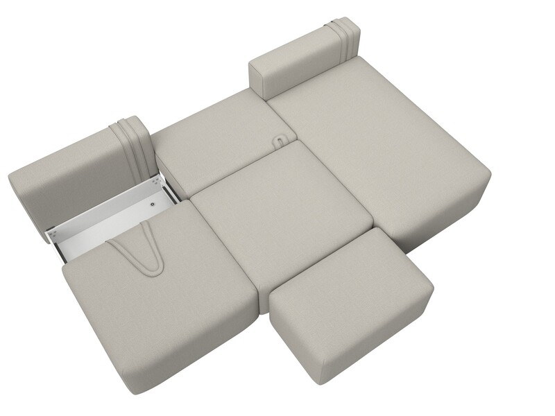 Диван угловой модульный с пуфом Лига-060 НПБ Лонг угол универсальный, Рогожка, Амур 02 бежевый