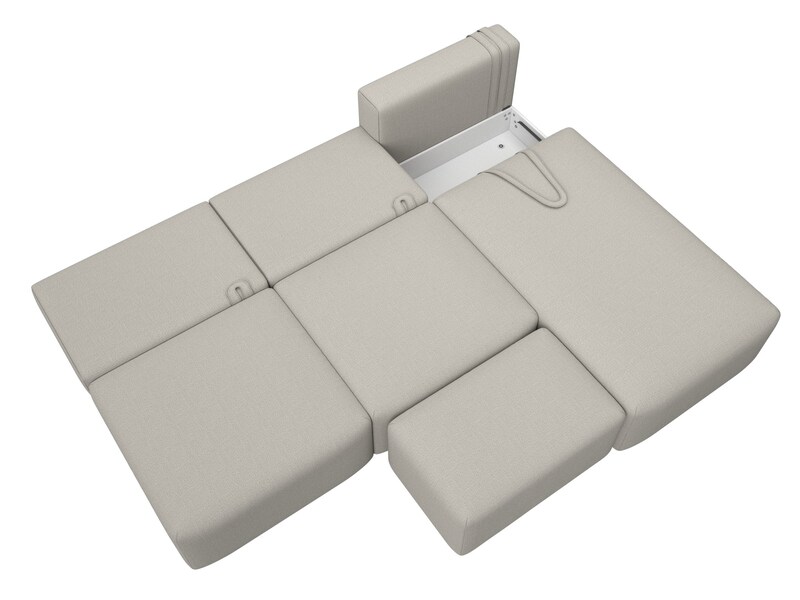 Диван угловой модульный с пуфом Лига-060 НПБ Лонг угол универсальный, Рогожка, Амур 02 бежевый