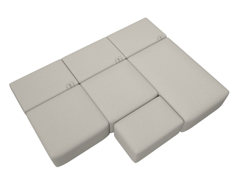 Диван угловой модульный с пуфом Лига-060 НПБ Лонг угол универсальный, Рогожка, Амур 02 бежевый