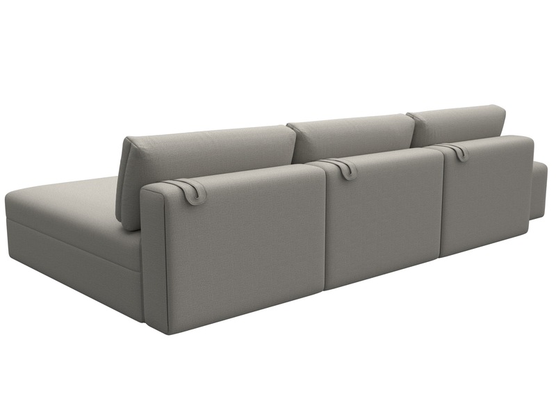 Диван угловой модульный с пуфом Лига-060 НПБ Лонг угол универсальный, Рогожка, Амур 02 бежевый