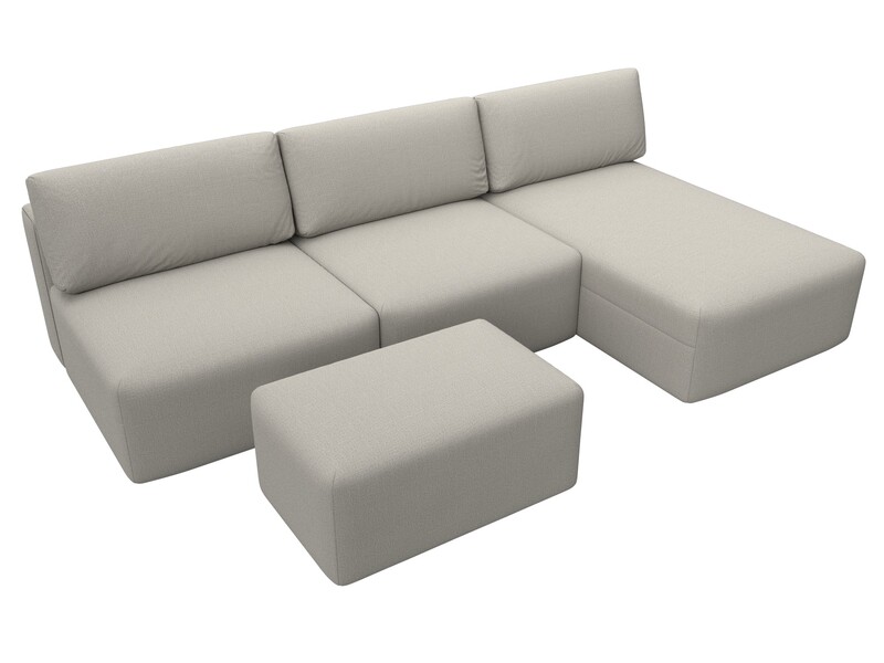 Диван угловой модульный с пуфом Лига-060 НПБ Лонг угол универсальный, Рогожка, Амур 02 бежевый