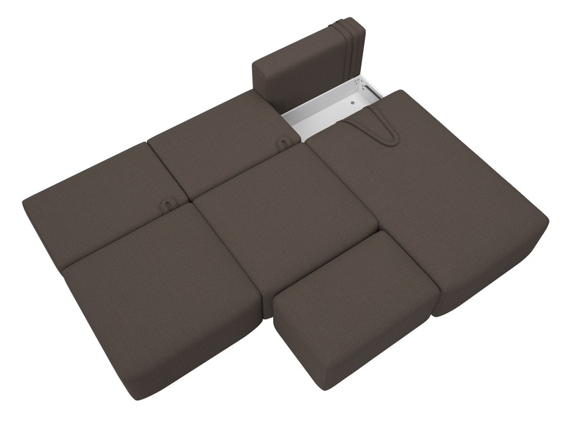 Диван угловой модульный с пуфом Лига-060 НПБ Лонг угол универсальный, Рогожка, Амур 05 коричневый