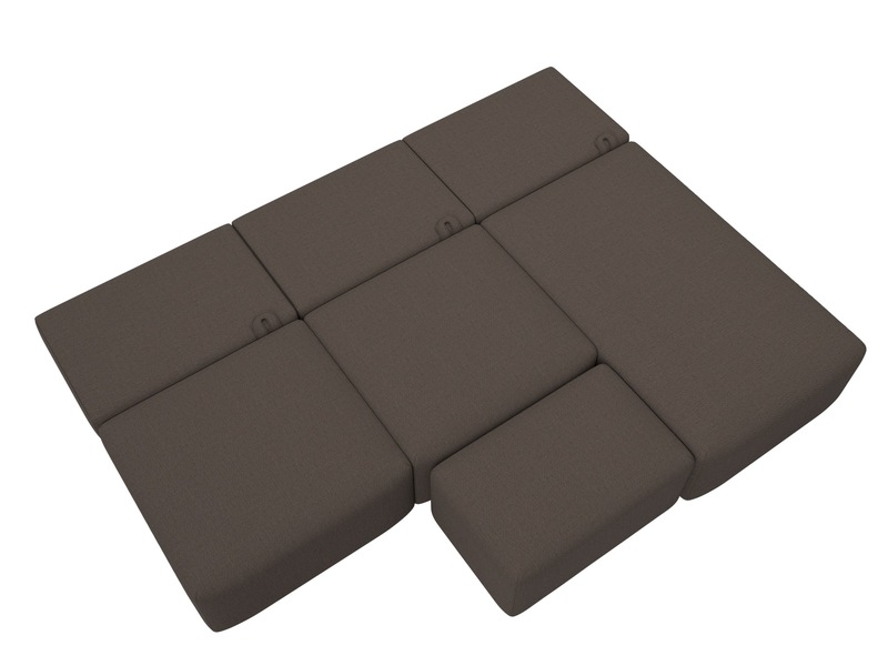 Диван угловой модульный с пуфом Лига-060 НПБ Лонг угол универсальный, Рогожка, Амур 05 коричневый