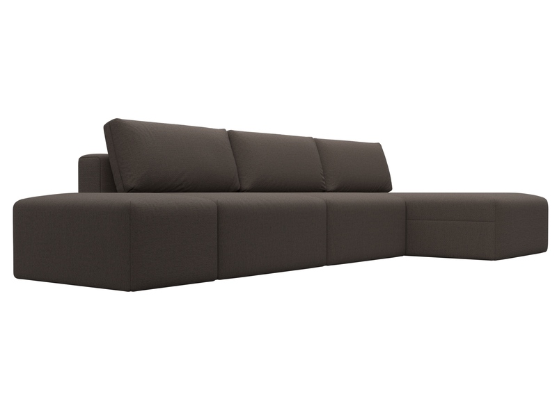 Диван угловой модульный с пуфом Лига-060 НПБ Лонг угол универсальный, Рогожка, Амур 05 коричневый