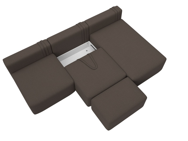 Диван угловой модульный с пуфом Лига-060 НПБ Лонг угол универсальный, Рогожка, Амур 05 коричневый
