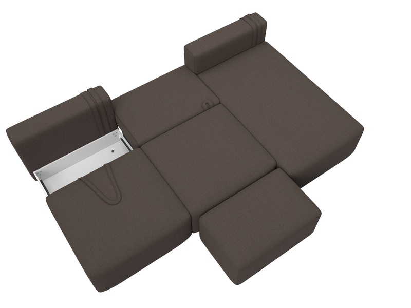 Диван угловой модульный с пуфом Лига-060 НПБ Лонг угол универсальный, Рогожка, Амур 05 коричневый