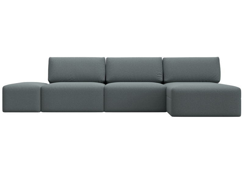 Диван угловой модульный с пуфом Лига-060 НПБ Лонг угол универсальный, Рогожка, Амур 07 серый