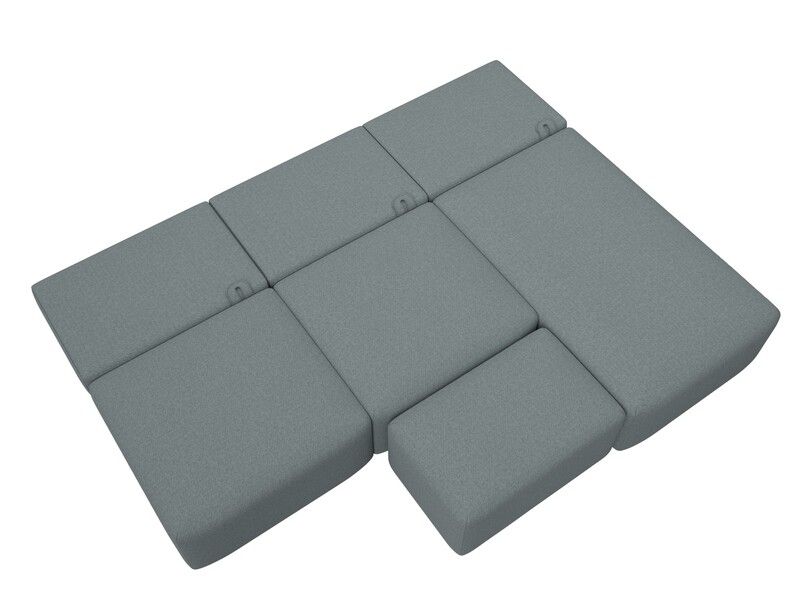 Диван угловой модульный с пуфом Лига-060 НПБ Лонг угол универсальный, Рогожка, Амур 07 серый