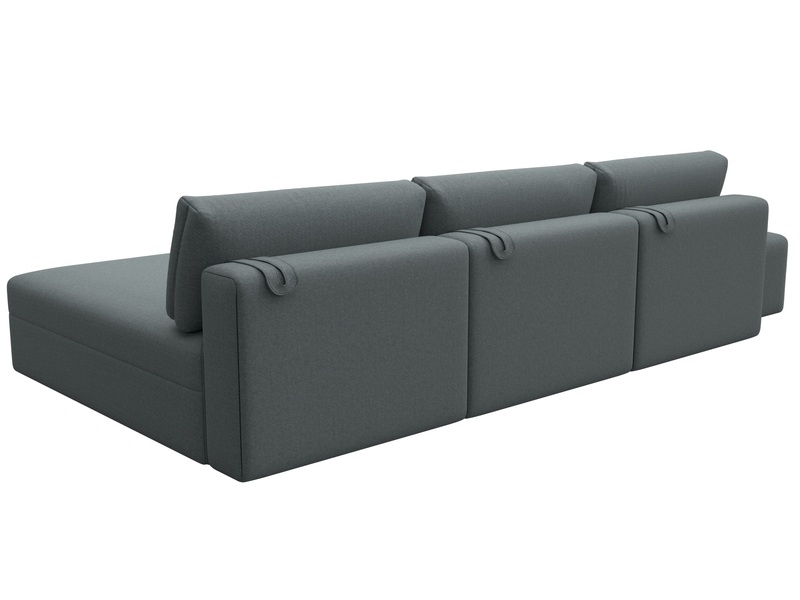 Диван угловой модульный с пуфом Лига-060 НПБ Лонг угол универсальный, Рогожка, Амур 07 серый