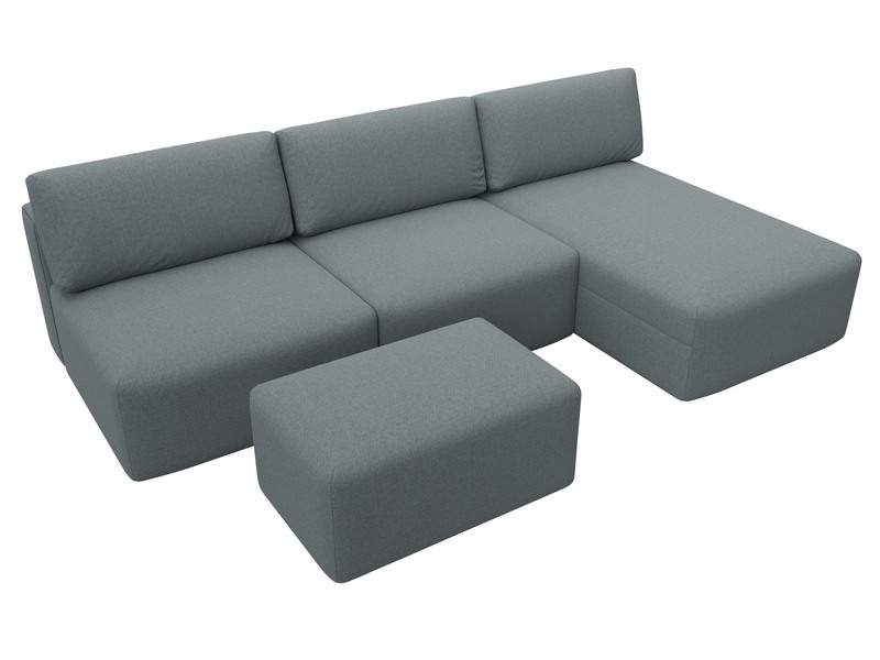 Диван угловой модульный с пуфом Лига-060 НПБ Лонг угол универсальный, Рогожка, Амур 07 серый