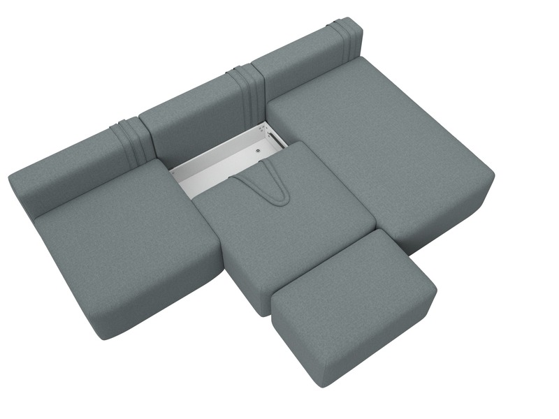 Диван угловой модульный с пуфом Лига-060 НПБ Лонг угол универсальный, Рогожка, Амур 07 серый