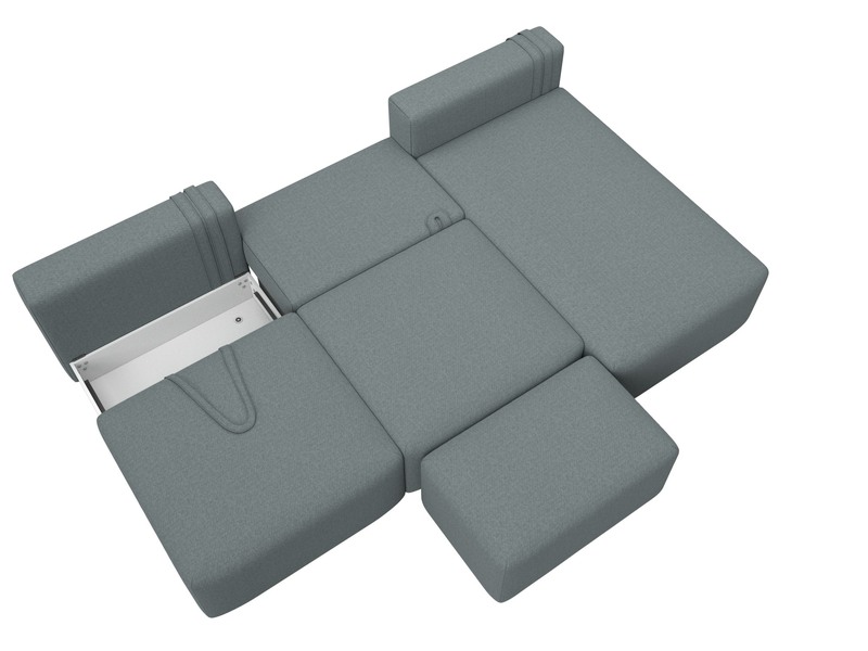 Диван угловой модульный с пуфом Лига-060 НПБ Лонг угол универсальный, Рогожка, Амур 07 серый