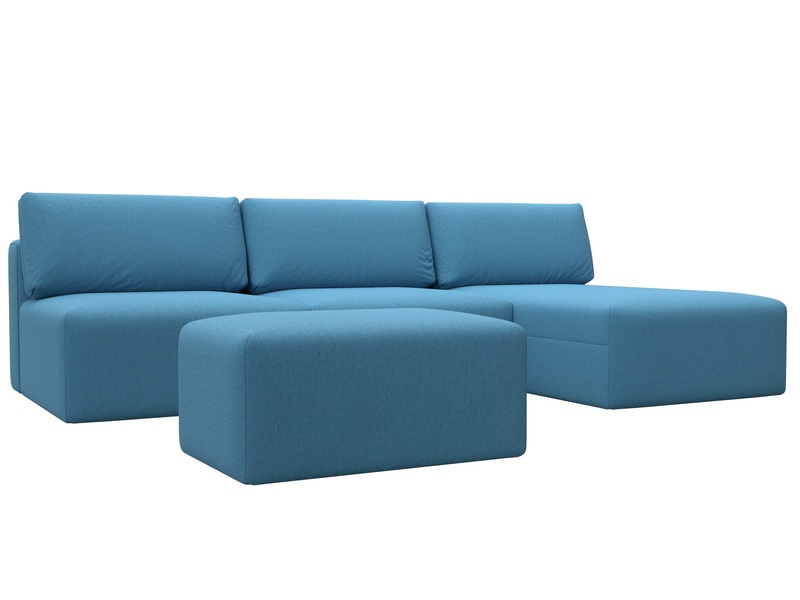 Диван угловой модульный с пуфом Лига-060 НПБ Лонг угол универсальный, Рогожка, Амур 10 голубой