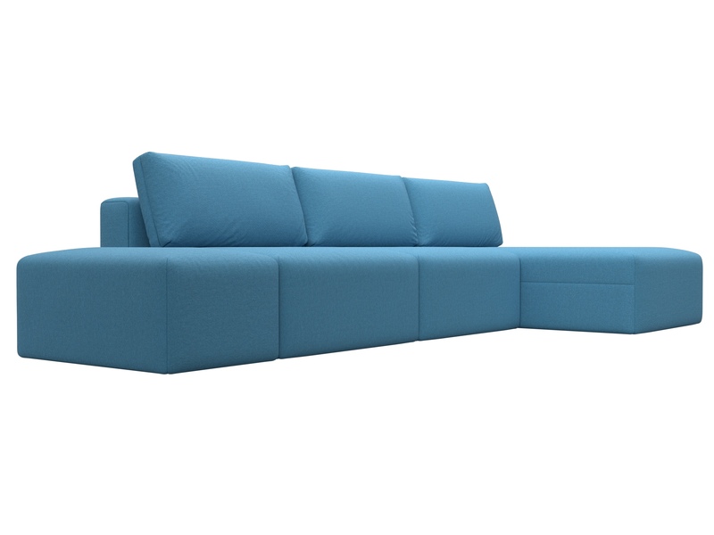 Диван угловой модульный с пуфом Лига-060 НПБ Лонг угол универсальный, Рогожка, Амур 10 голубой