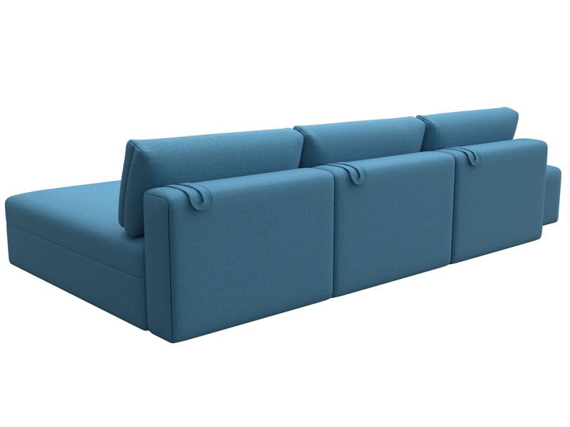 Диван угловой модульный с пуфом Лига-060 НПБ Лонг угол универсальный, Рогожка, Амур 10 голубой