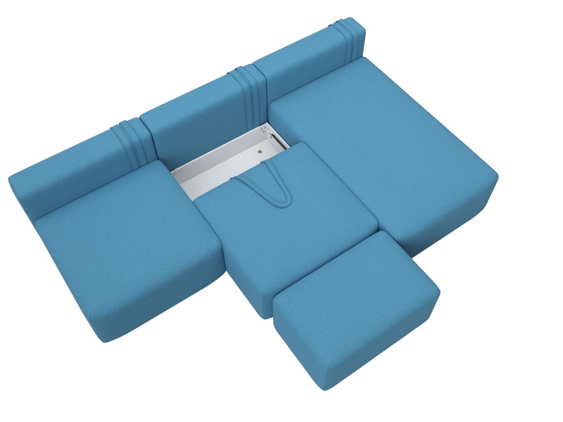 Диван угловой модульный с пуфом Лига-060 НПБ Лонг угол универсальный, Рогожка, Амур 10 голубой