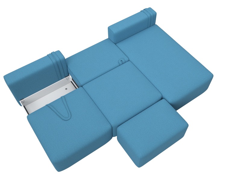 Диван угловой модульный с пуфом Лига-060 НПБ Лонг угол универсальный, Рогожка, Амур 10 голубой