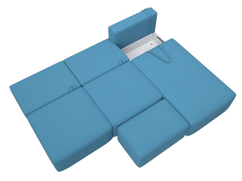 Диван угловой модульный с пуфом Лига-060 НПБ Лонг угол универсальный, Рогожка, Амур 10 голубой