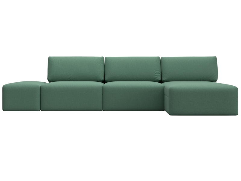 Диван угловой модульный с пуфом Лига-060 НПБ Лонг угол универсальный, Рогожка, Амур 11 зеленый