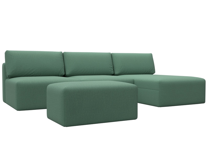 Диван угловой модульный с пуфом Лига-060 НПБ Лонг угол универсальный, Рогожка, Амур 11 зеленый
