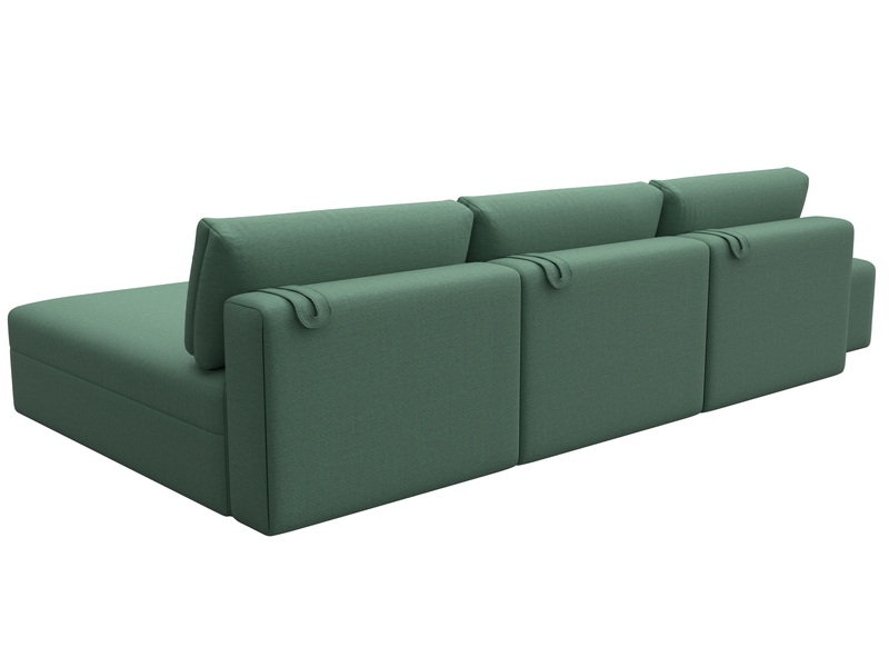 Диван угловой модульный с пуфом Лига-060 НПБ Лонг угол универсальный, Рогожка, Амур 11 зеленый