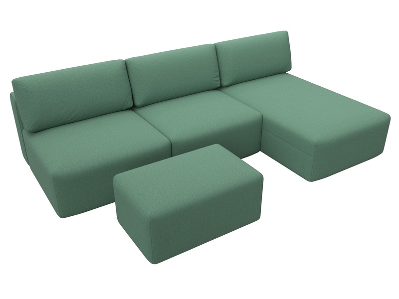 Диван угловой модульный с пуфом Лига-060 НПБ Лонг угол универсальный, Рогожка, Амур 11 зеленый