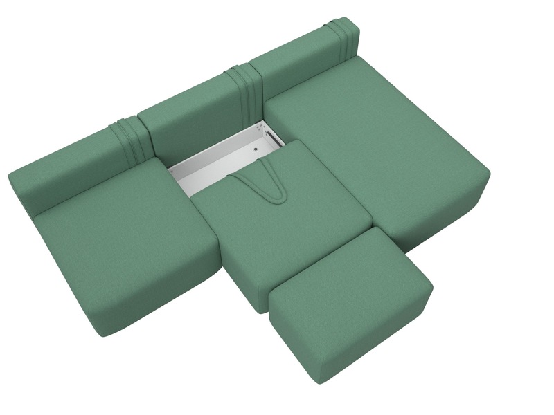 Диван угловой модульный с пуфом Лига-060 НПБ Лонг угол универсальный, Рогожка, Амур 11 зеленый