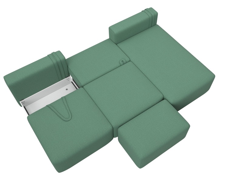 Диван угловой модульный с пуфом Лига-060 НПБ Лонг угол универсальный, Рогожка, Амур 11 зеленый