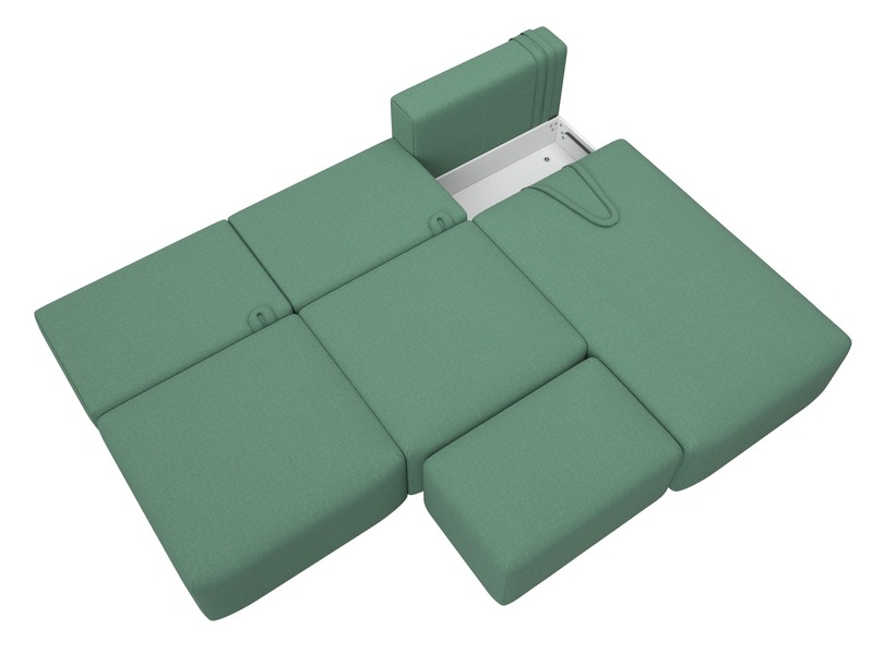 Диван угловой модульный с пуфом Лига-060 НПБ Лонг угол универсальный, Рогожка, Амур 11 зеленый