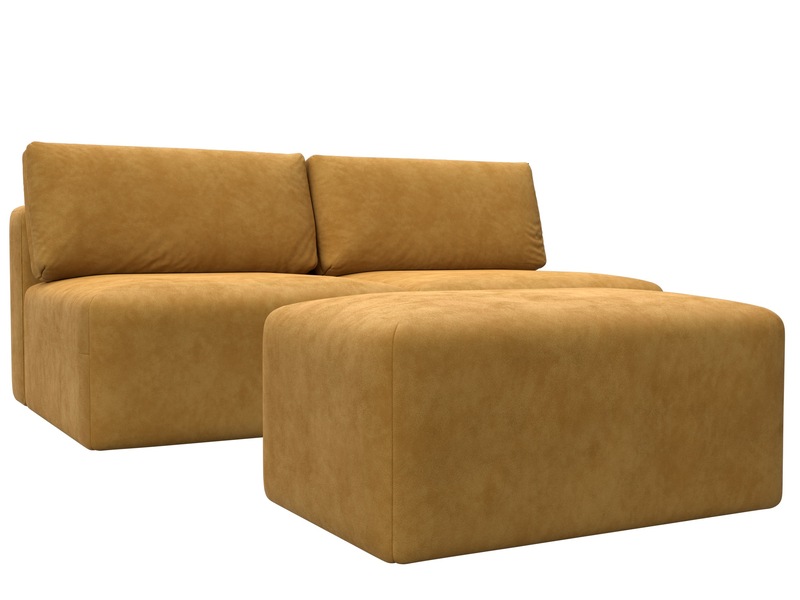 Диван прямой модульный с пуфом Лига-060 НПБ, Велюр, BRUT 10 желтый