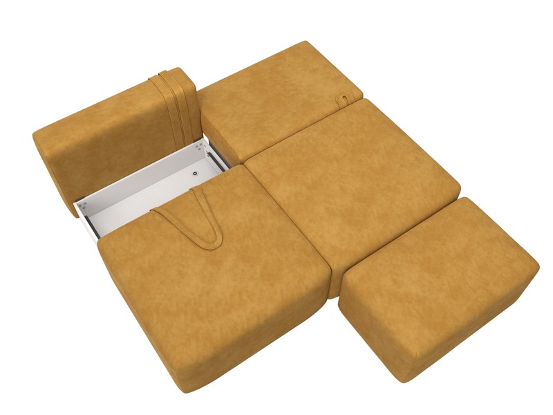 Диван прямой модульный с пуфом Лига-060 НПБ, Велюр, BRUT 10 желтый